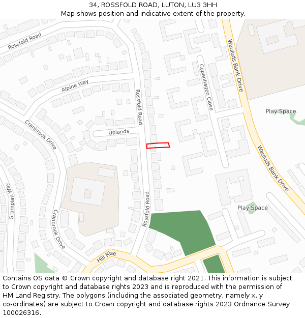 34, ROSSFOLD ROAD, LUTON, LU3 3HH: Location map and indicative extent of plot