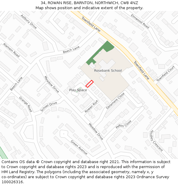 34, ROWAN RISE, BARNTON, NORTHWICH, CW8 4NZ: Location map and indicative extent of plot