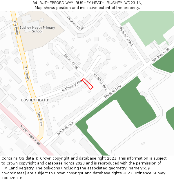 34, RUTHERFORD WAY, BUSHEY HEATH, BUSHEY, WD23 1NJ: Location map and indicative extent of plot