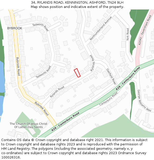 34, RYLANDS ROAD, KENNINGTON, ASHFORD, TN24 9LH: Location map and indicative extent of plot