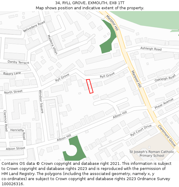 34, RYLL GROVE, EXMOUTH, EX8 1TT: Location map and indicative extent of plot