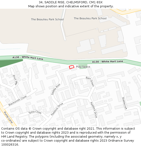 34, SADDLE RISE, CHELMSFORD, CM1 6SX: Location map and indicative extent of plot