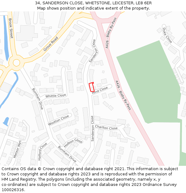 34, SANDERSON CLOSE, WHETSTONE, LEICESTER, LE8 6ER: Location map and indicative extent of plot