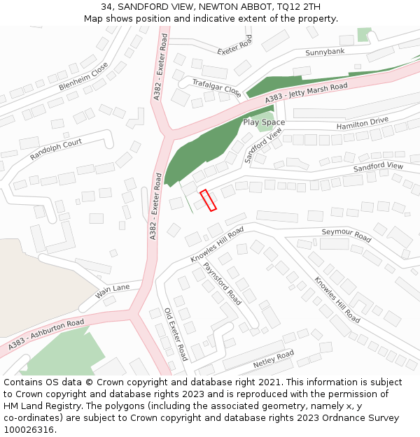 34, SANDFORD VIEW, NEWTON ABBOT, TQ12 2TH: Location map and indicative extent of plot