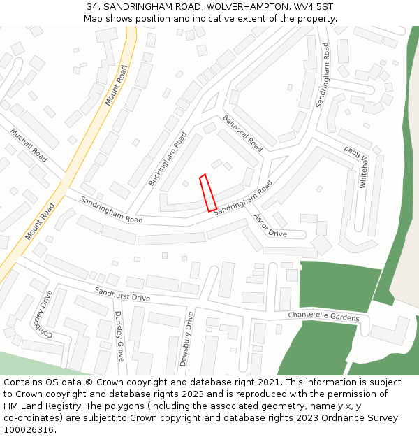 34, SANDRINGHAM ROAD, WOLVERHAMPTON, WV4 5ST: Location map and indicative extent of plot