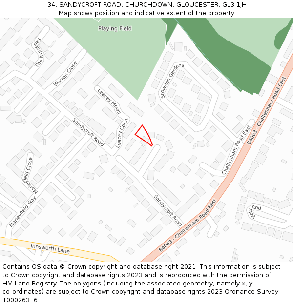 34, SANDYCROFT ROAD, CHURCHDOWN, GLOUCESTER, GL3 1JH: Location map and indicative extent of plot