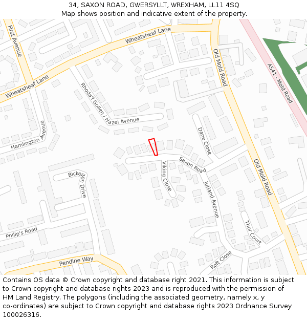 34, SAXON ROAD, GWERSYLLT, WREXHAM, LL11 4SQ: Location map and indicative extent of plot