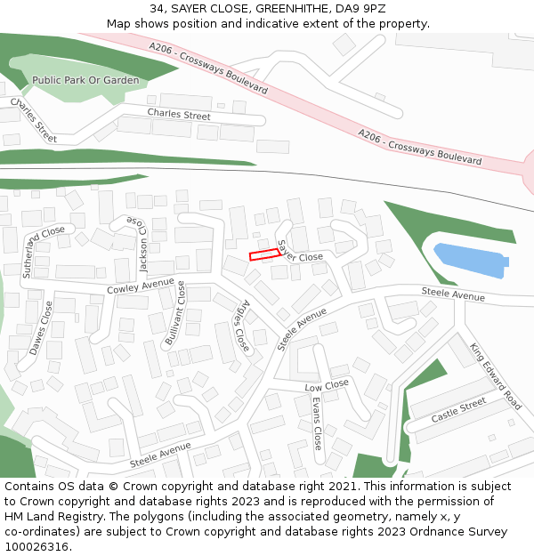 34, SAYER CLOSE, GREENHITHE, DA9 9PZ: Location map and indicative extent of plot