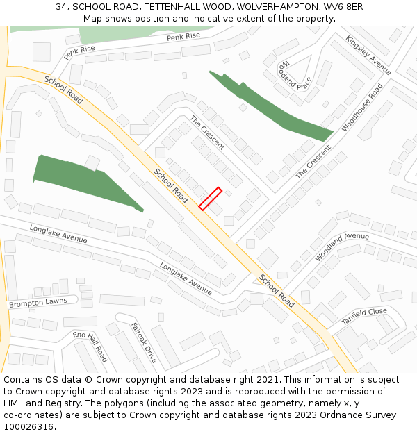 34, SCHOOL ROAD, TETTENHALL WOOD, WOLVERHAMPTON, WV6 8ER: Location map and indicative extent of plot