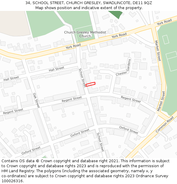 34, SCHOOL STREET, CHURCH GRESLEY, SWADLINCOTE, DE11 9QZ: Location map and indicative extent of plot