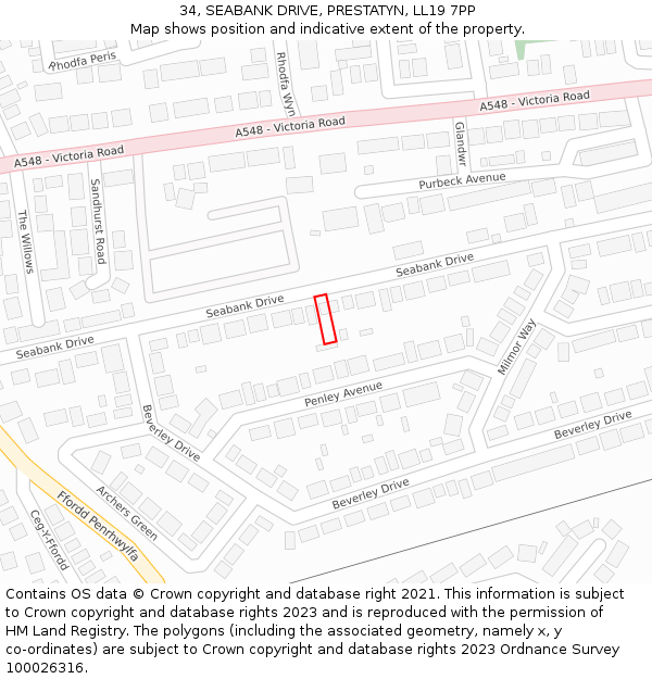 34, SEABANK DRIVE, PRESTATYN, LL19 7PP: Location map and indicative extent of plot