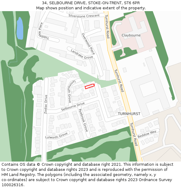 34, SELBOURNE DRIVE, STOKE-ON-TRENT, ST6 6PR: Location map and indicative extent of plot