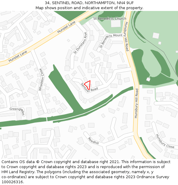 34, SENTINEL ROAD, NORTHAMPTON, NN4 9UF: Location map and indicative extent of plot