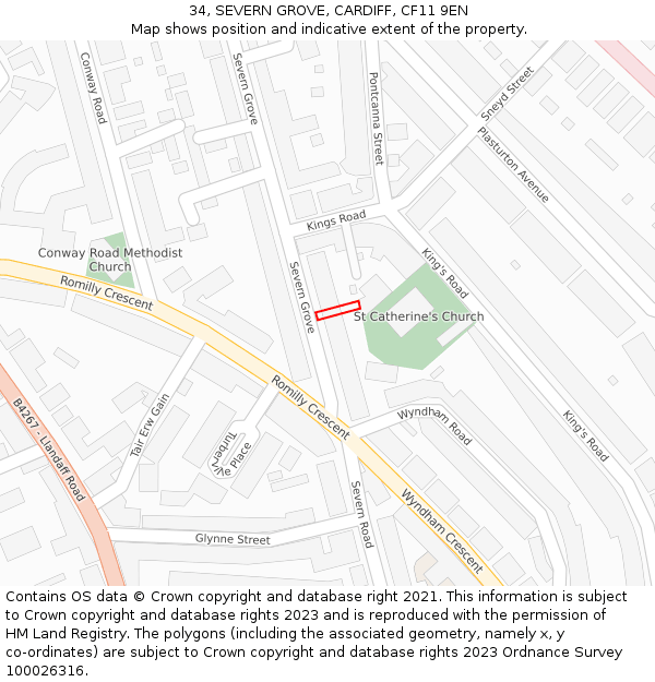 34, SEVERN GROVE, CARDIFF, CF11 9EN: Location map and indicative extent of plot