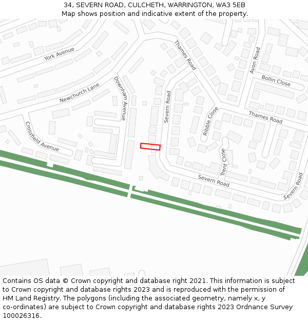 34, SEVERN ROAD, CULCHETH, WARRINGTON, WA3 5EB: Location map and indicative extent of plot