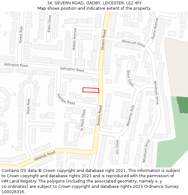 34, SEVERN ROAD, OADBY, LEICESTER, LE2 4FY: Location map and indicative extent of plot