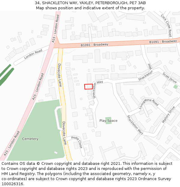 34, SHACKLETON WAY, YAXLEY, PETERBOROUGH, PE7 3AB: Location map and indicative extent of plot