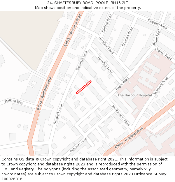 34, SHAFTESBURY ROAD, POOLE, BH15 2LT: Location map and indicative extent of plot