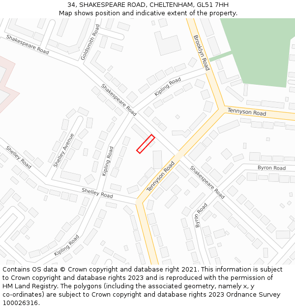 34, SHAKESPEARE ROAD, CHELTENHAM, GL51 7HH: Location map and indicative extent of plot
