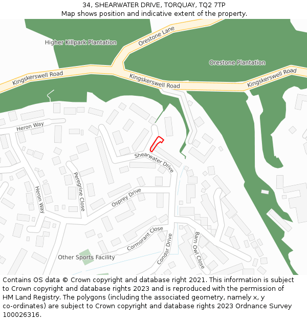 34, SHEARWATER DRIVE, TORQUAY, TQ2 7TP: Location map and indicative extent of plot