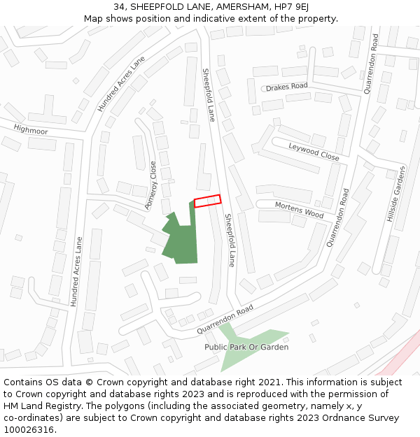 34, SHEEPFOLD LANE, AMERSHAM, HP7 9EJ: Location map and indicative extent of plot