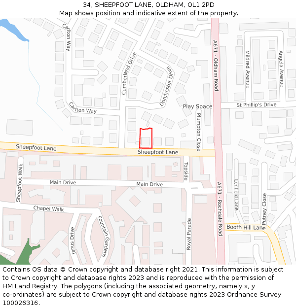 34, SHEEPFOOT LANE, OLDHAM, OL1 2PD: Location map and indicative extent of plot