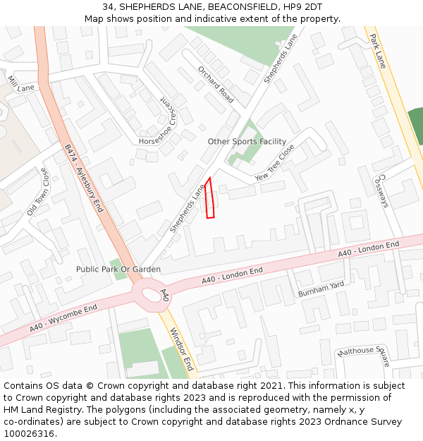 34, SHEPHERDS LANE, BEACONSFIELD, HP9 2DT: Location map and indicative extent of plot