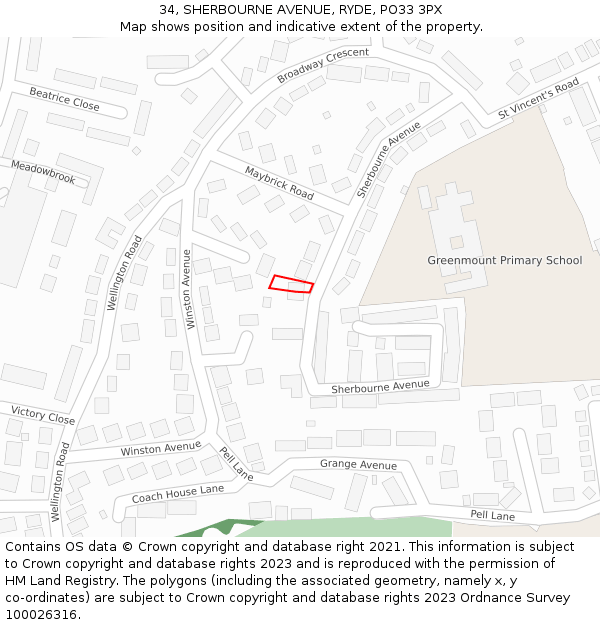 34, SHERBOURNE AVENUE, RYDE, PO33 3PX: Location map and indicative extent of plot