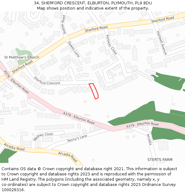 34, SHERFORD CRESCENT, ELBURTON, PLYMOUTH, PL9 8DU: Location map and indicative extent of plot