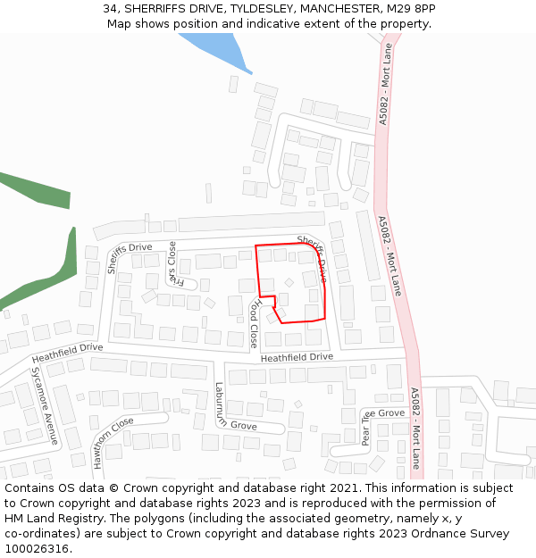 34, SHERRIFFS DRIVE, TYLDESLEY, MANCHESTER, M29 8PP: Location map and indicative extent of plot