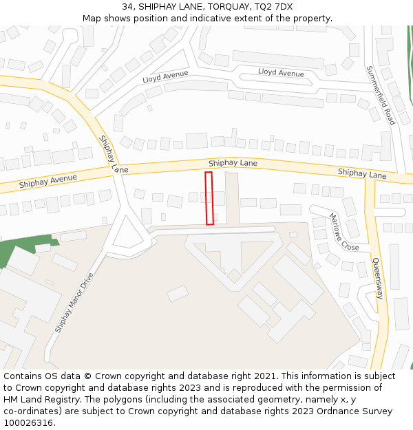 34, SHIPHAY LANE, TORQUAY, TQ2 7DX: Location map and indicative extent of plot