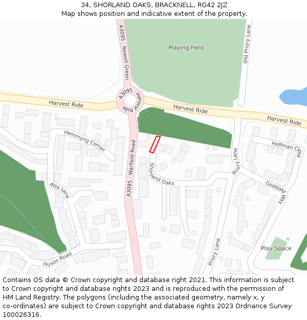 34, SHORLAND OAKS, BRACKNELL, RG42 2JZ: Location map and indicative extent of plot