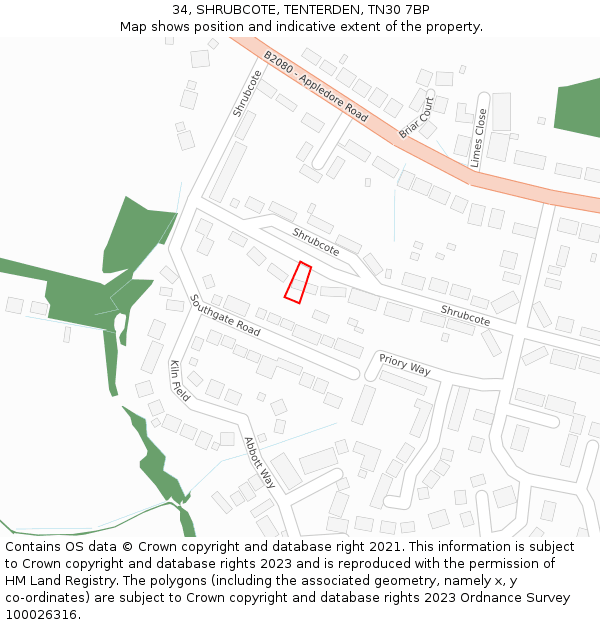 34, SHRUBCOTE, TENTERDEN, TN30 7BP: Location map and indicative extent of plot