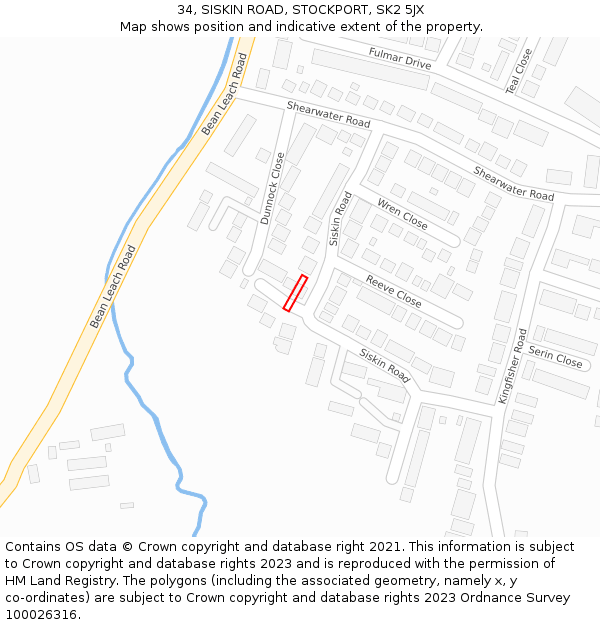 34, SISKIN ROAD, STOCKPORT, SK2 5JX: Location map and indicative extent of plot