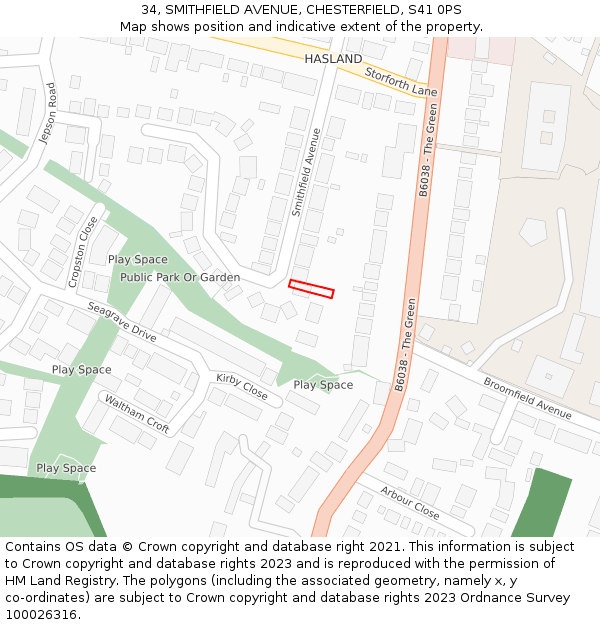 34, SMITHFIELD AVENUE, CHESTERFIELD, S41 0PS: Location map and indicative extent of plot