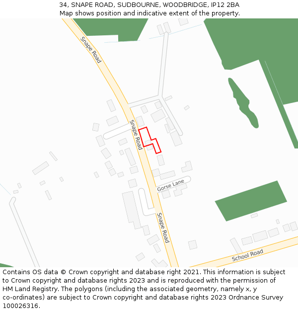 34, SNAPE ROAD, SUDBOURNE, WOODBRIDGE, IP12 2BA: Location map and indicative extent of plot