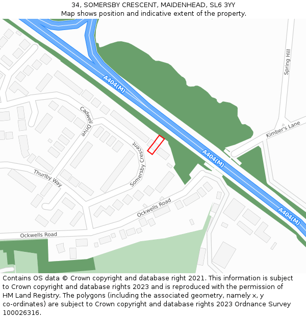 34, SOMERSBY CRESCENT, MAIDENHEAD, SL6 3YY: Location map and indicative extent of plot