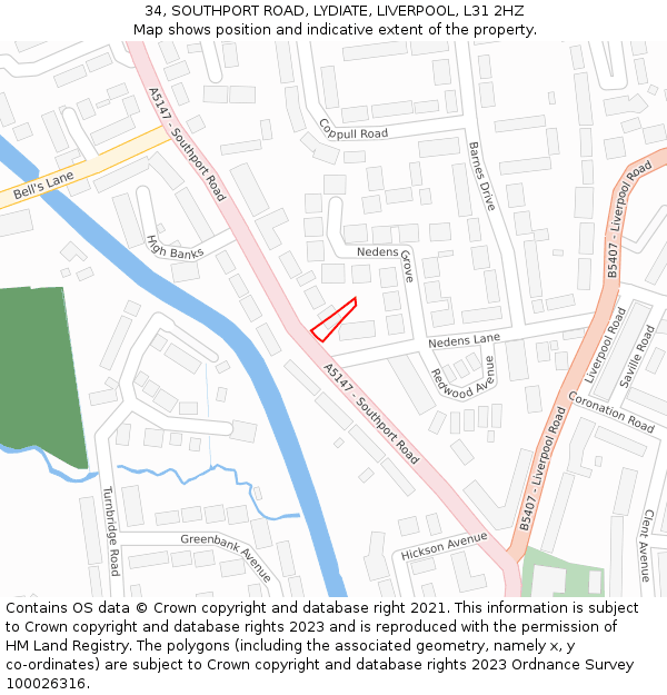 34, SOUTHPORT ROAD, LYDIATE, LIVERPOOL, L31 2HZ: Location map and indicative extent of plot