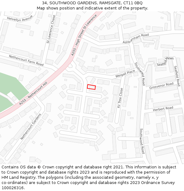 34, SOUTHWOOD GARDENS, RAMSGATE, CT11 0BQ: Location map and indicative extent of plot