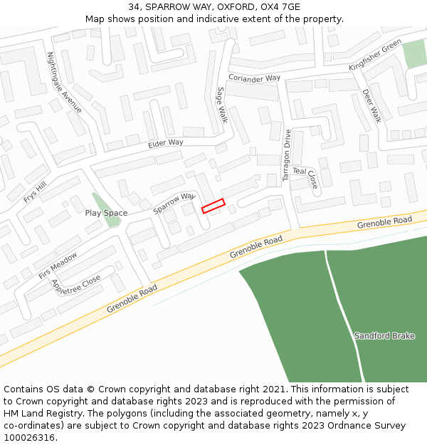 34, SPARROW WAY, OXFORD, OX4 7GE: Location map and indicative extent of plot