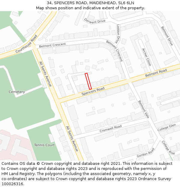 34, SPENCERS ROAD, MAIDENHEAD, SL6 6LN: Location map and indicative extent of plot