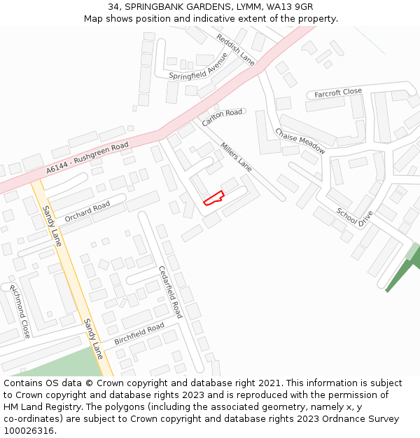 34, SPRINGBANK GARDENS, LYMM, WA13 9GR: Location map and indicative extent of plot