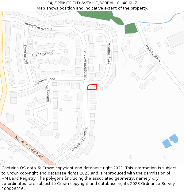 34, SPRINGFIELD AVENUE, WIRRAL, CH48 9UZ: Location map and indicative extent of plot