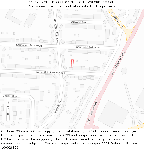 34, SPRINGFIELD PARK AVENUE, CHELMSFORD, CM2 6EL: Location map and indicative extent of plot