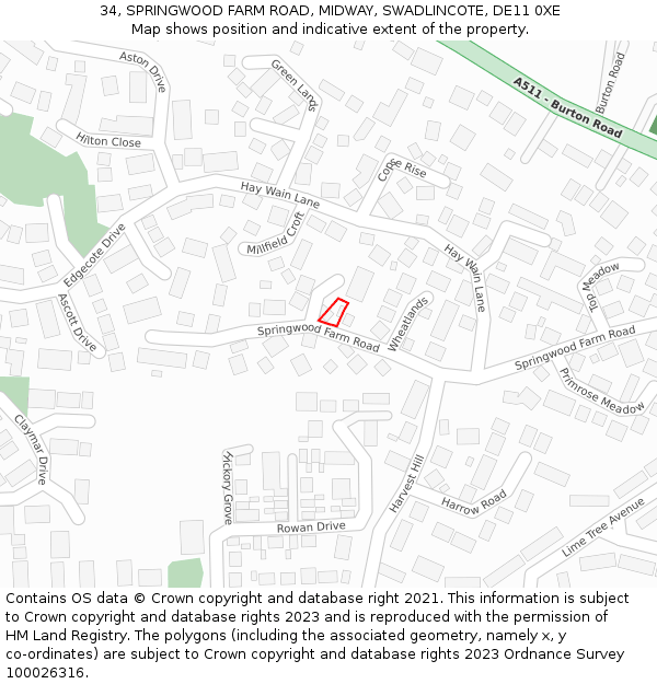 34, SPRINGWOOD FARM ROAD, MIDWAY, SWADLINCOTE, DE11 0XE: Location map and indicative extent of plot