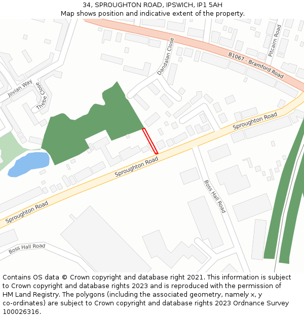 34, SPROUGHTON ROAD, IPSWICH, IP1 5AH: Location map and indicative extent of plot