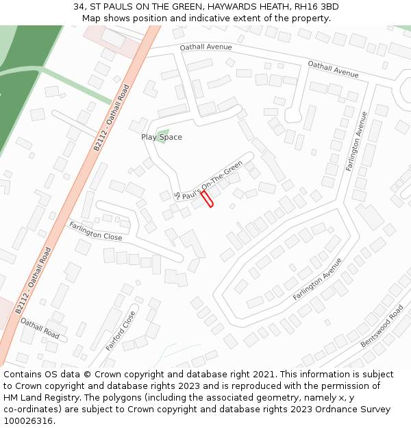 34, ST PAULS ON THE GREEN, HAYWARDS HEATH, RH16 3BD: Location map and indicative extent of plot