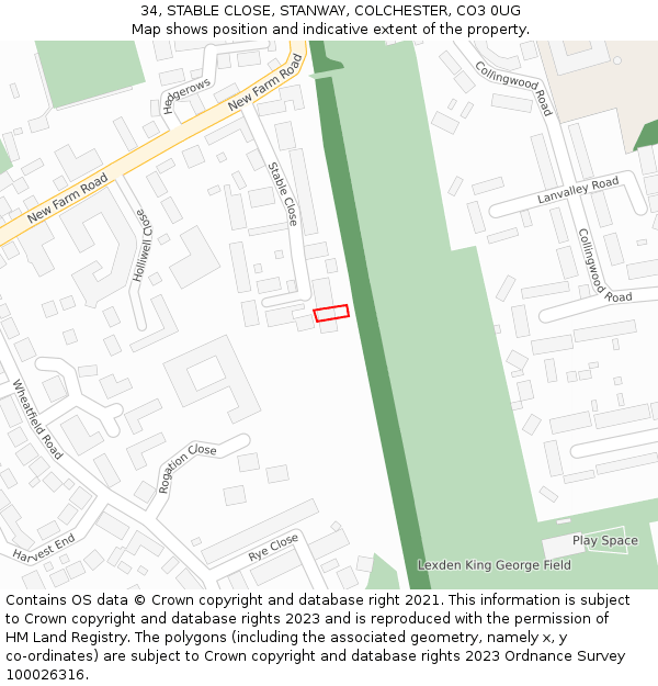 34, STABLE CLOSE, STANWAY, COLCHESTER, CO3 0UG: Location map and indicative extent of plot