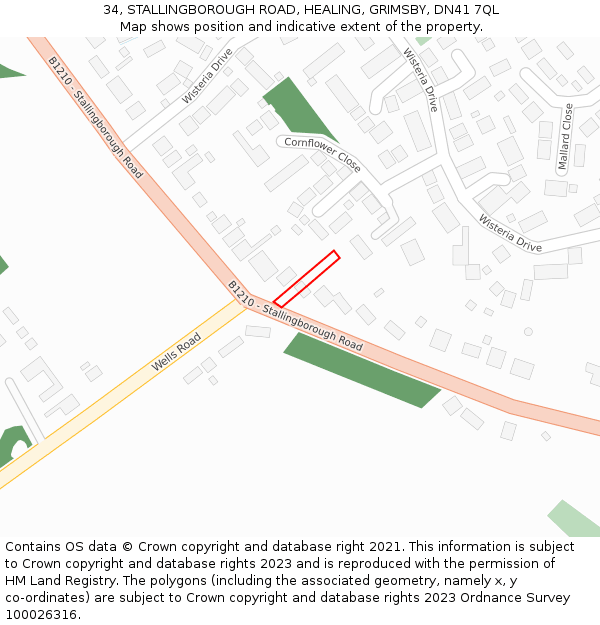 34, STALLINGBOROUGH ROAD, HEALING, GRIMSBY, DN41 7QL: Location map and indicative extent of plot