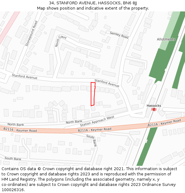 34, STANFORD AVENUE, HASSOCKS, BN6 8JJ: Location map and indicative extent of plot